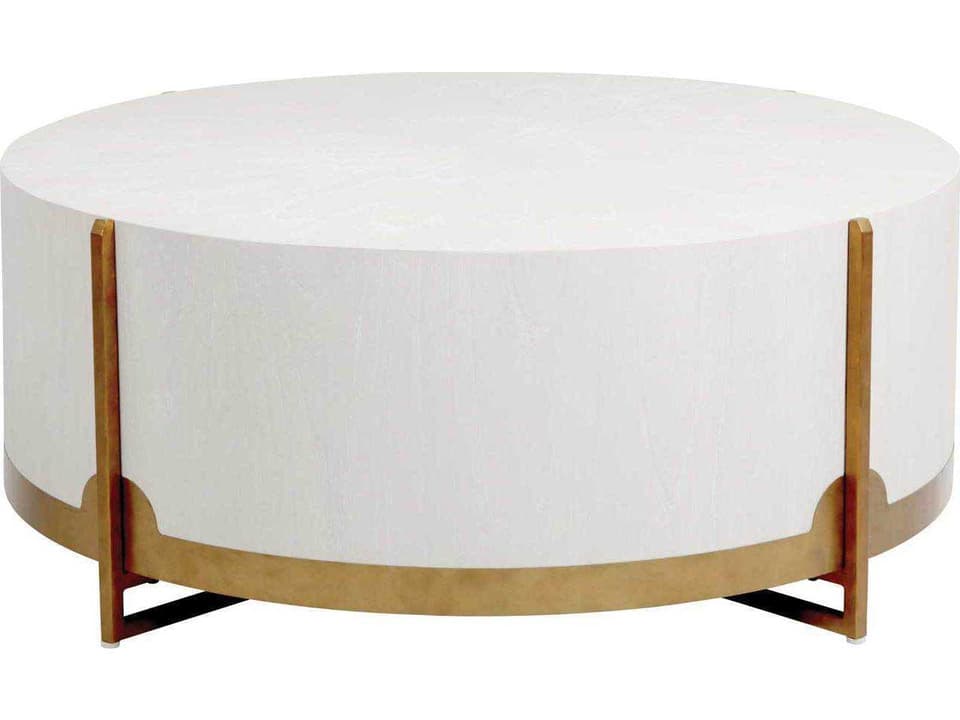 Clifton Round Coffee Table in White Cerused Oak and Stained Gold