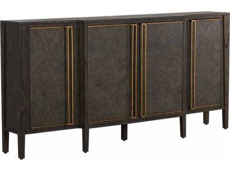 Fitzgerald 4-Door Sideboard in Dark Grey Burl and Stained Brass
