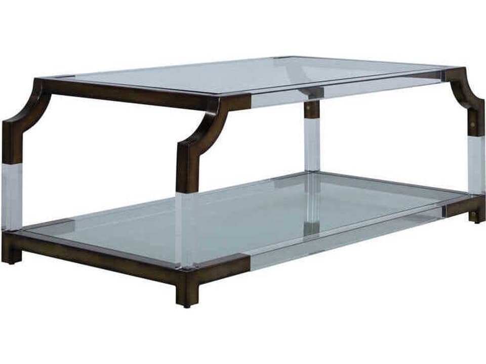 Kensley Rectangular Coffee Table in Tempered Glass and Mountain Brass