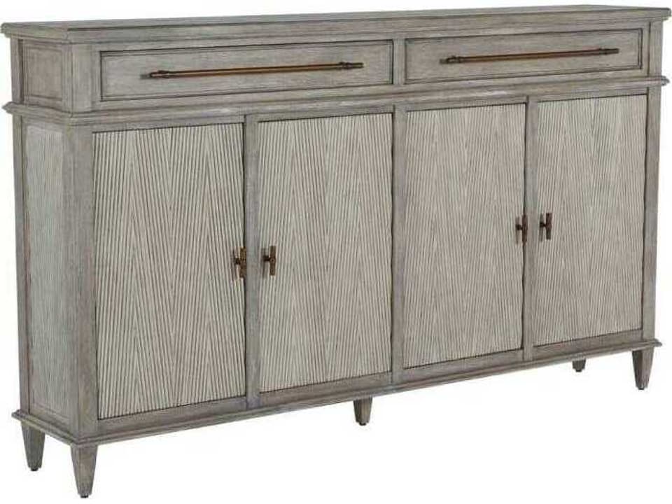 Isaac Mindi Wood Accent Cabinet with Ribbed V-Pattern Doors in Brushed Gray and Antique Bronze