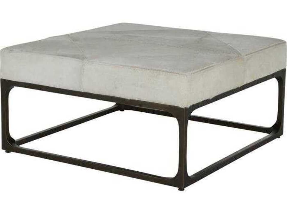Melanie Square Hair-on-Hide Ottoman in Natural Ivory with Antique Dark Bronze