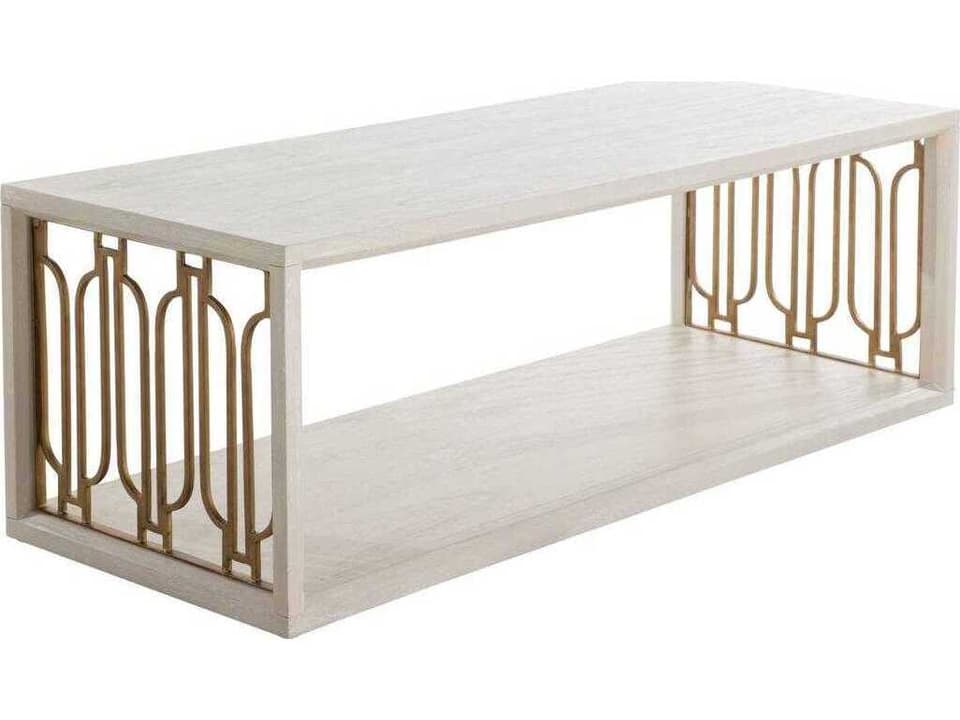 Ainsworth Rectangle Coffee Table in Cerused White and Stained Gold