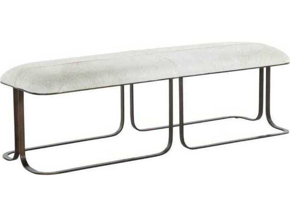 Orson Natural Ivory Hide Upholstered Accent Bench with Antique Dark Bronze Frame