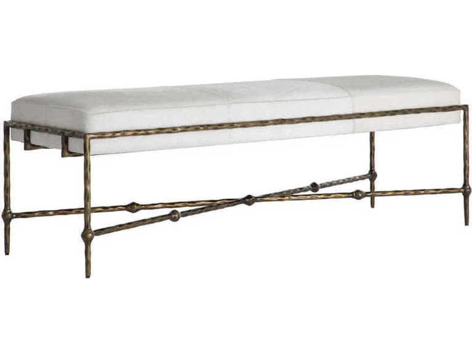 Lambeth 2-Seat Hair-on-Hide Upholstered Bench in Antique Aged Brass