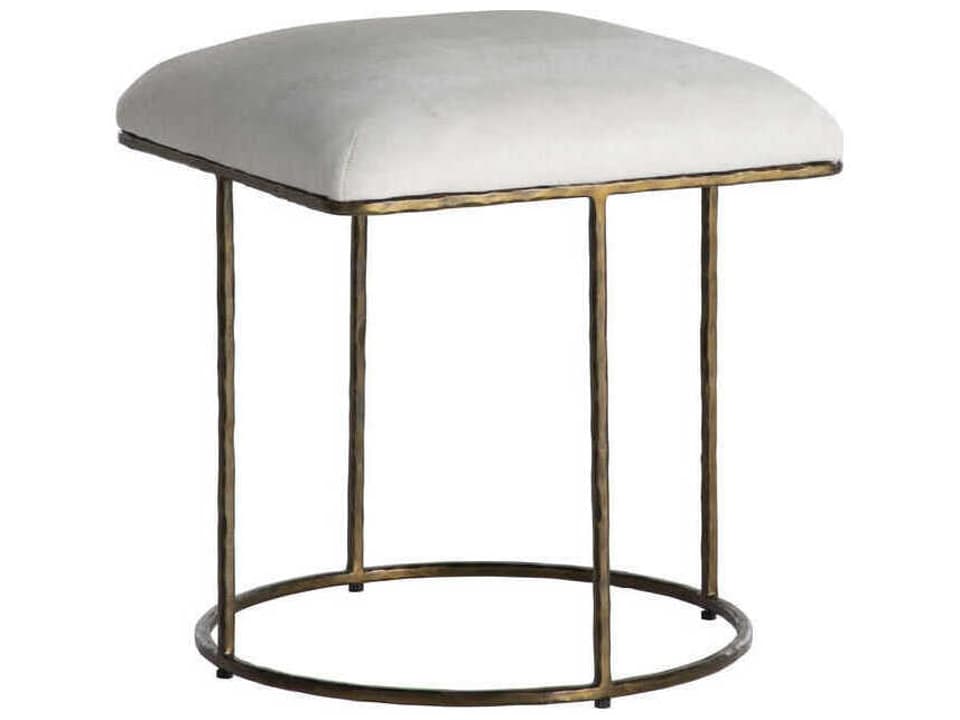Lucas Upholstered Accent Stool in Natural Ivory Hide and Aged Brass