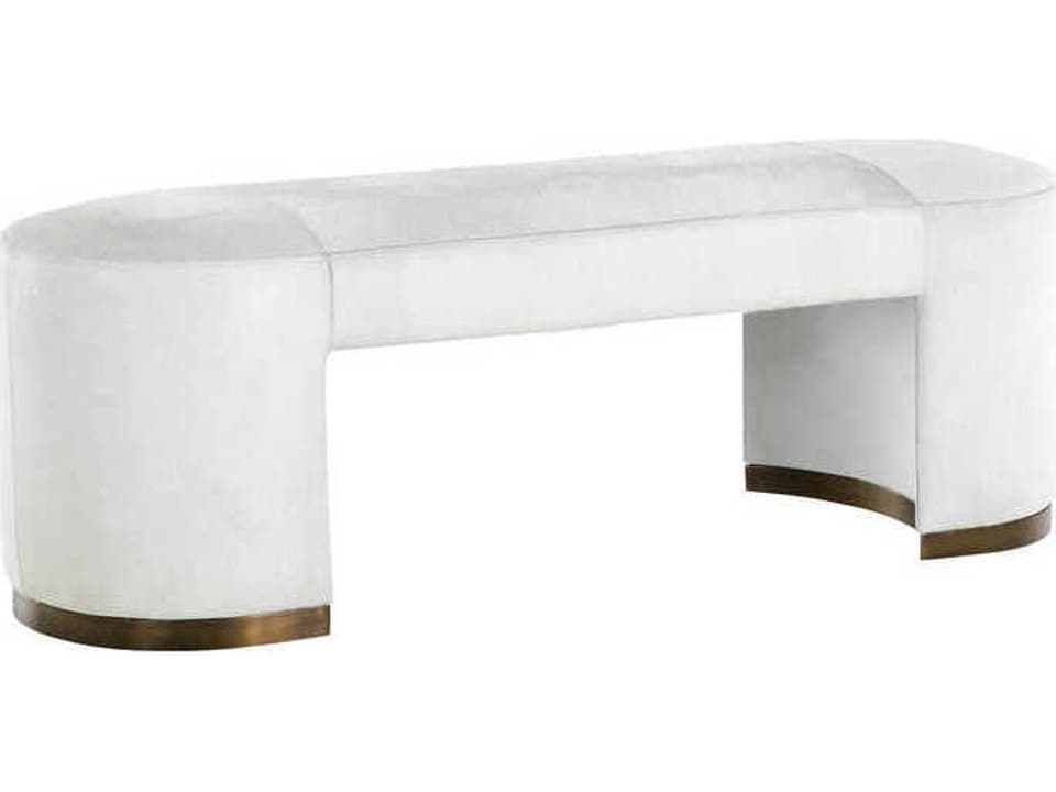 Lucius Natural Ivory Hide Upholstered Accent Bench with Antique Brass Base