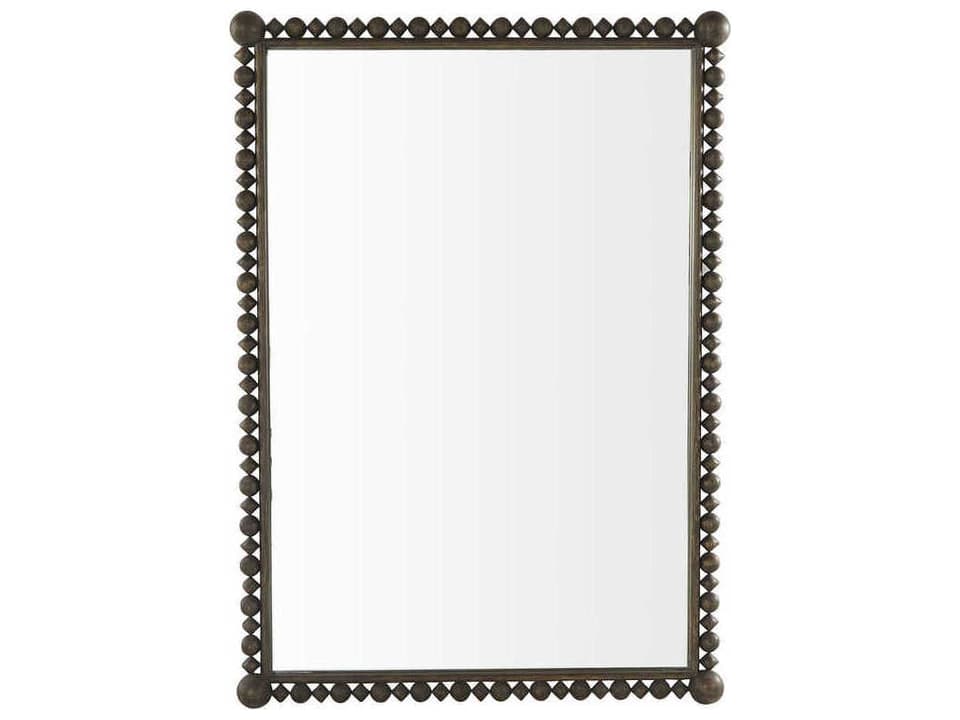 Beau Rectangular Wall Mirror with Orb and Diamond Frame in Antique Brown