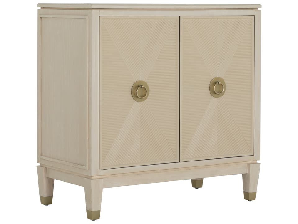 Strella Cerused White Oak Wood Accent Cabinet with Champagne Ring Pulls