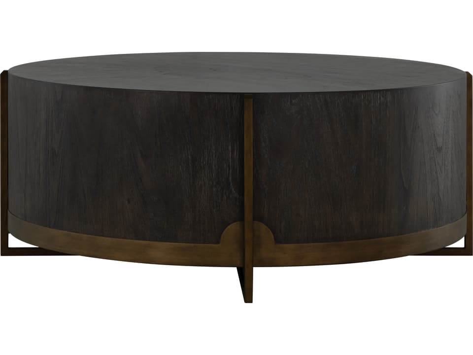Clifton Round Coffee Table in Cerused Forest Black Mindi Wood and Aged Brass