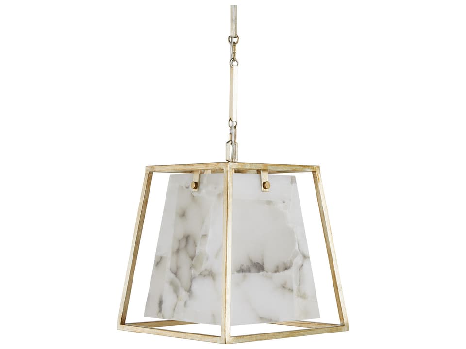 Stacey 1-Light Chandelier in Champagne Silver with Alabaster Panels