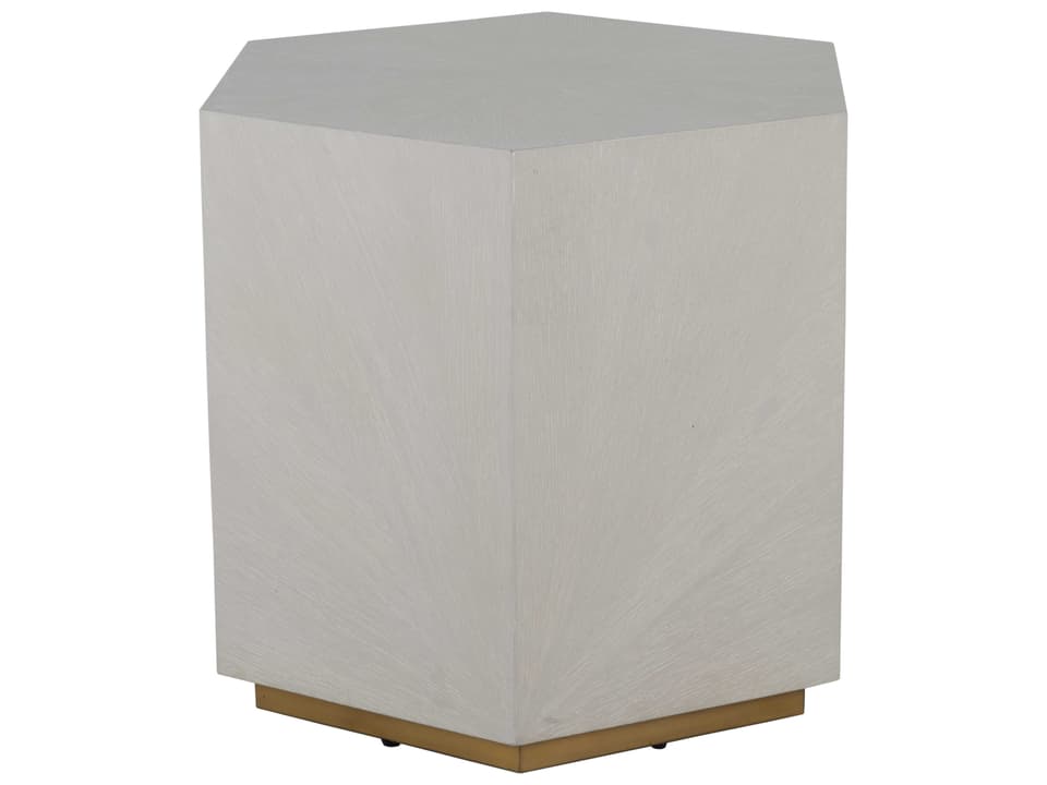 Winslet Hexagon Pedestal Side Table in Cerused White and Stained Gold