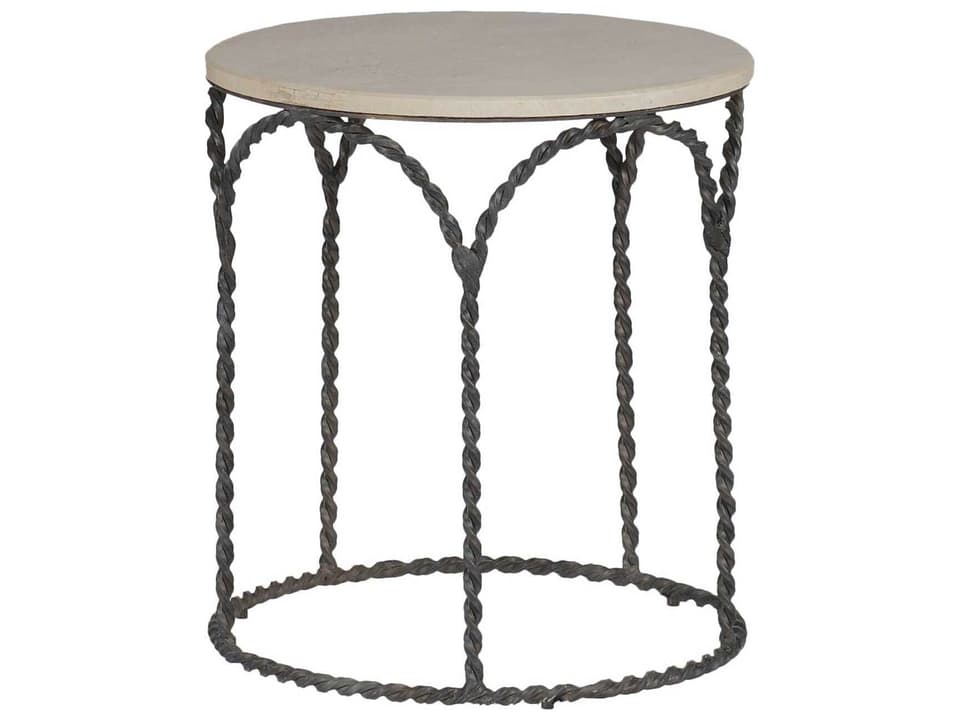 Bradley Round Side Table Black Iron and Cream Limestone