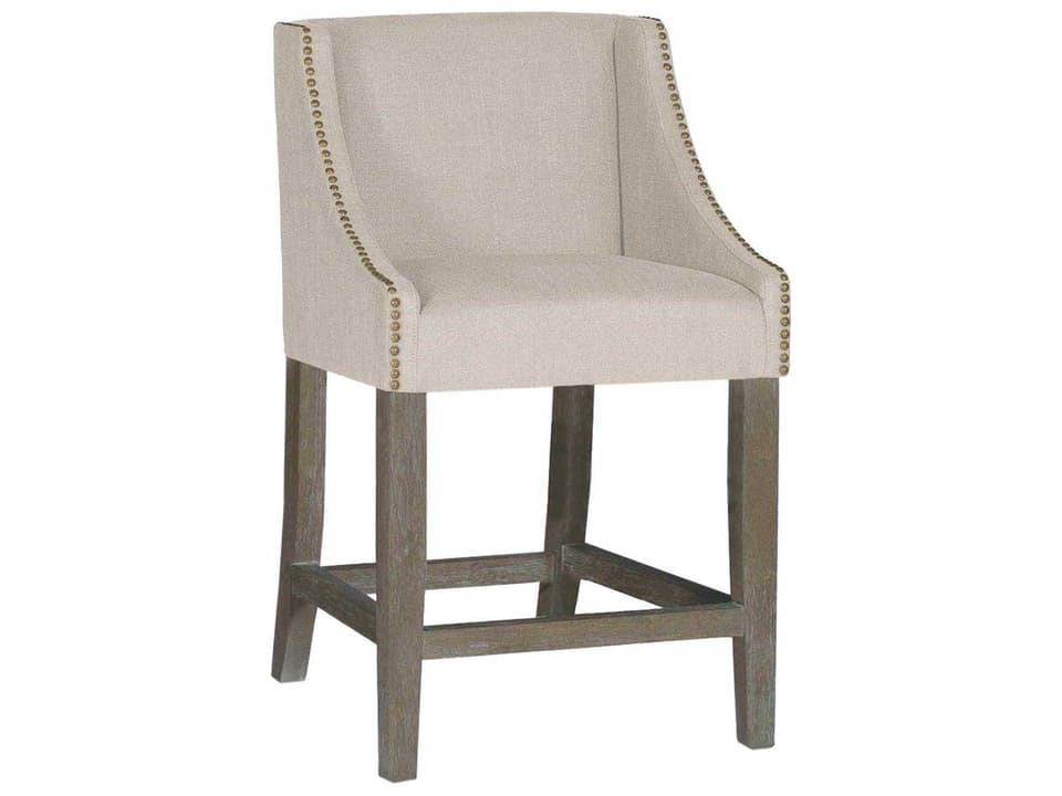 Winston Upholstered Slope Arm Counter Stool in Burnished Oak and Linen Dove