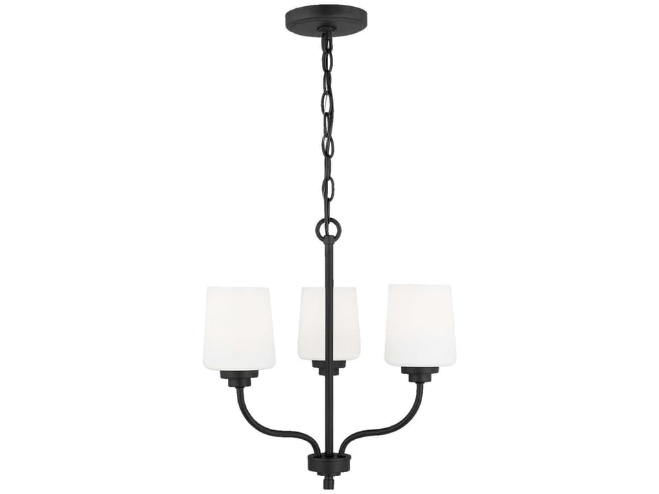 Windom 3-Light Chandelier in Midnight Black with Etched Glass Shades