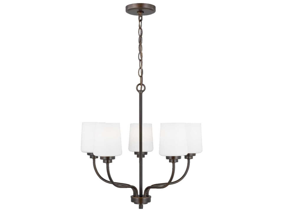 Windom 5-Light Chandelier in Bronze with Etched White Glass