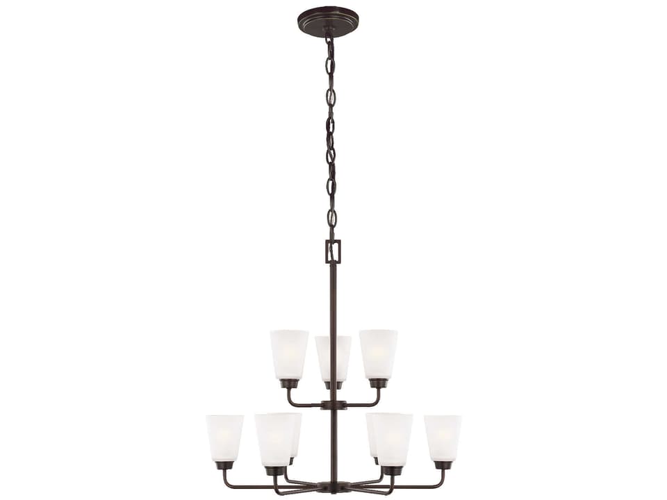 9-Light Kerrville Chandelier with Bronze Finish and Glass Bell Shades