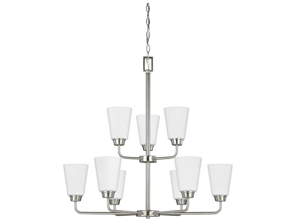 Kerrville 9-Light Brushed Nickel Tiered Chandelier with Satin Etched Glass