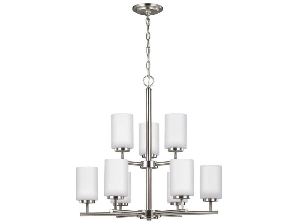 Oslo 9-Light Chandelier in Brushed Nickel with Cased Opal Etched Glass