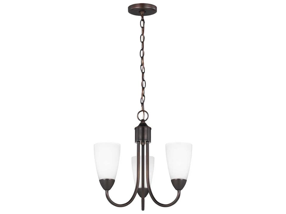 Seville 3-Light Chandelier in Bronze with Etched White Glass
