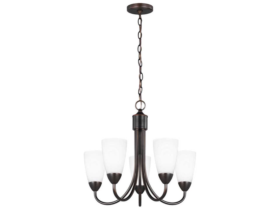 Seville 5-Light Chandelier in Bronze with Etched White Glass