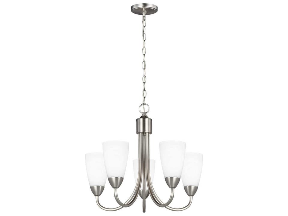 Seville 5-Light Chandelier in Brushed Nickel with Etched White Glass