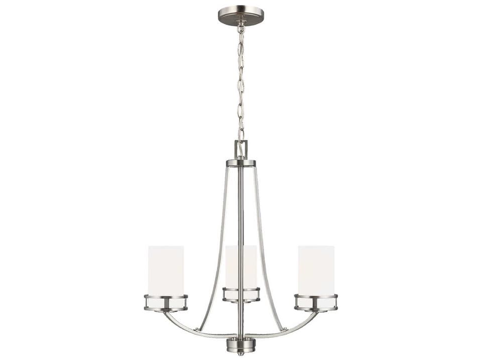 Robie 3-Light Chandelier in Brushed Nickel with Etched-White Glass Shades