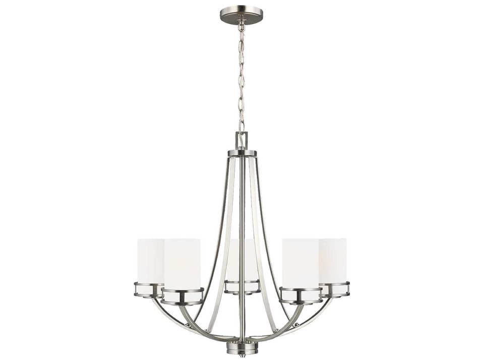 Robie 5-Light Chandelier in Brushed Nickel with Etched Glass