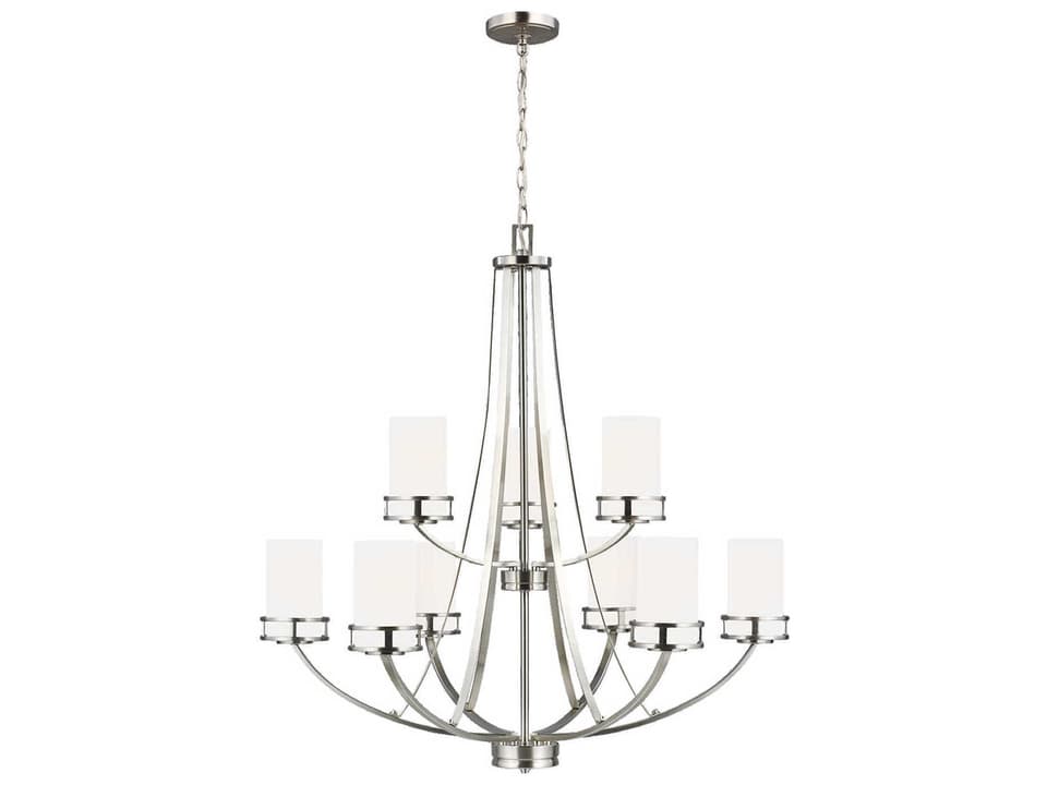Robie 9-Light Chandelier in Brushed Nickel with Etched White Glass