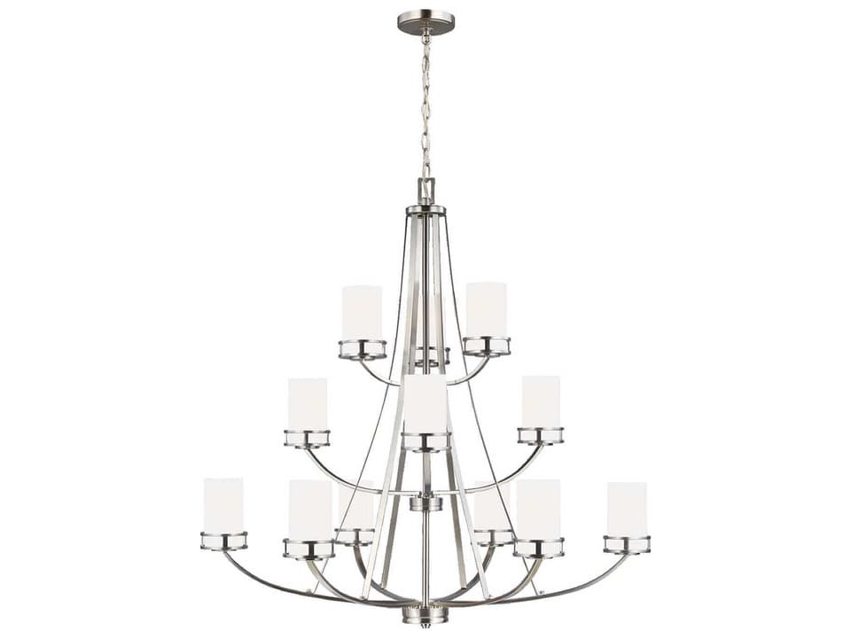 12-Light Robie Chandelier in Brushed Nickel with Etched White Glass