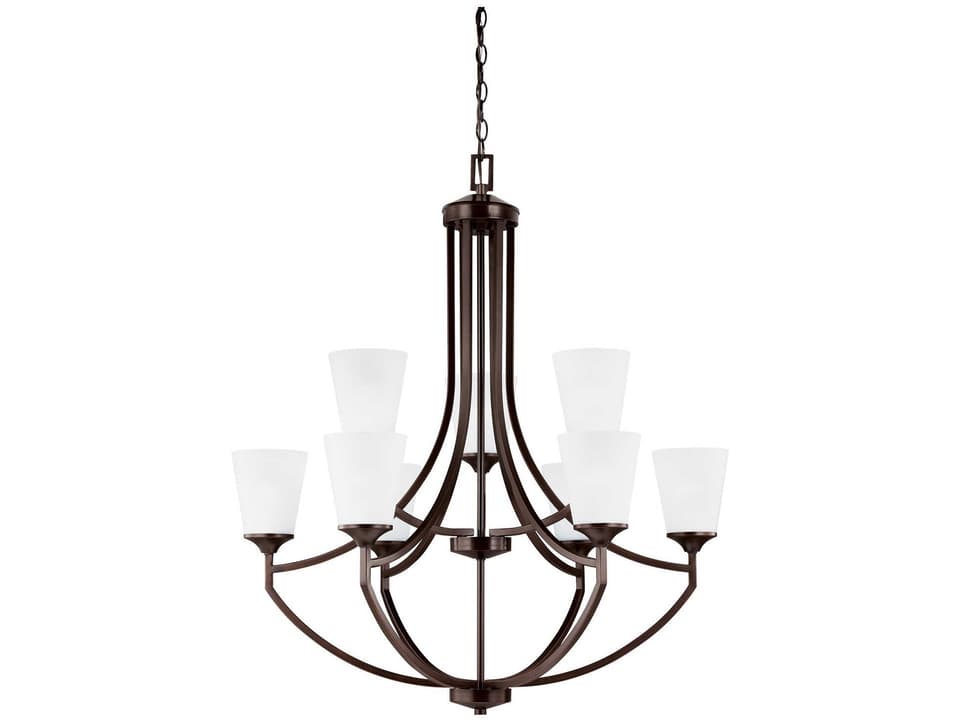 Hanford 9-Light Tiered Chandelier in Bronze with Etched Glass