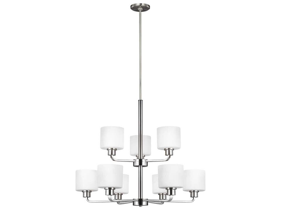 9-Light Canfield Chandelier Brushed Nickel Etched White Glass