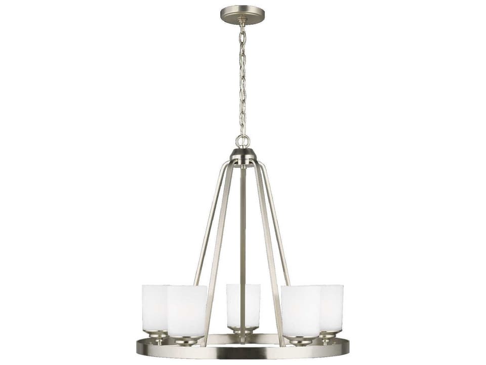 Kemal 5-Light Chandelier in Brushed Nickel with Etched White Glass