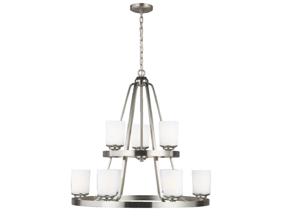 9-Light Kemal Chandelier in Brushed Nickel with Etched Glass