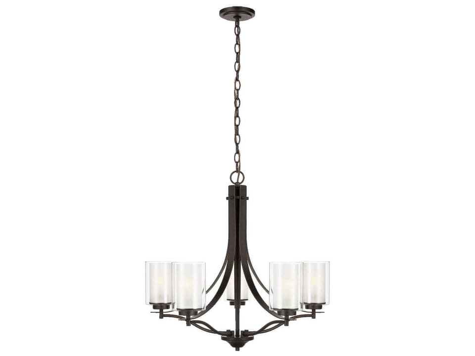 5-Light Elmwood Park Chandelier in Bronze with Satin Etched Glass
