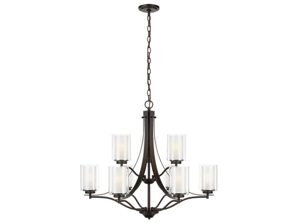 Elmwood Park 9-Light Chandelier in Bronze with Satin Etched Glass