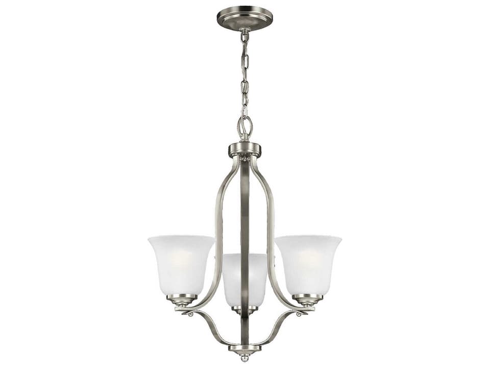 3-Light Emmons Chandelier in Brushed Nickel with Satin Etched Glass