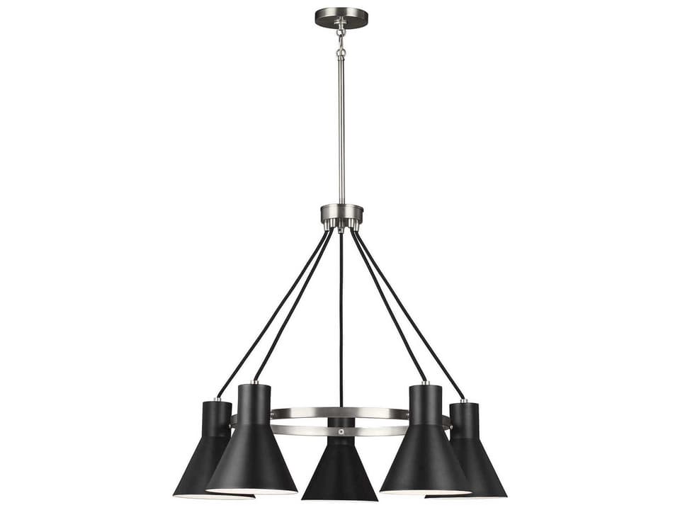 Towner 5-Light Chandelier in Brushed Nickel with Black Shades