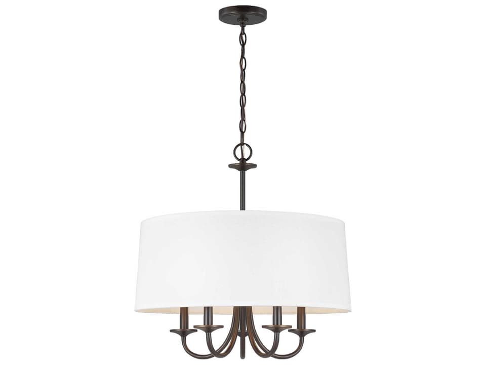 5-Light Seville Drum Chandelier in Bronze with White Linen Shade