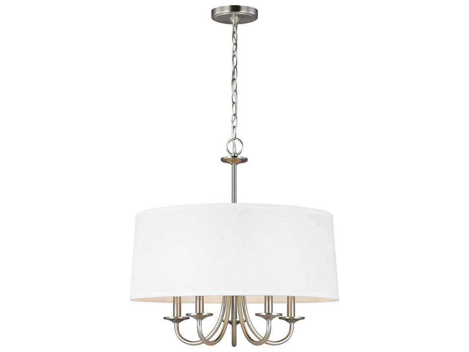 Seville 5-Light Chandelier with White Linen Shade in Brushed Nickel