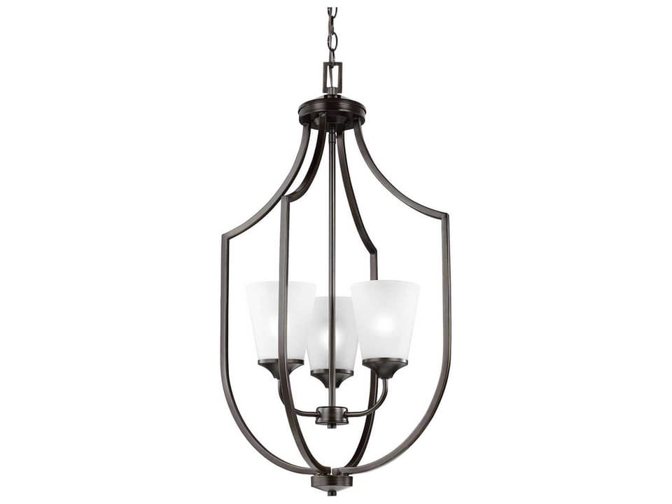Hanford 3-Light Chandelier with Satin Etched Glass Shades in Bronze