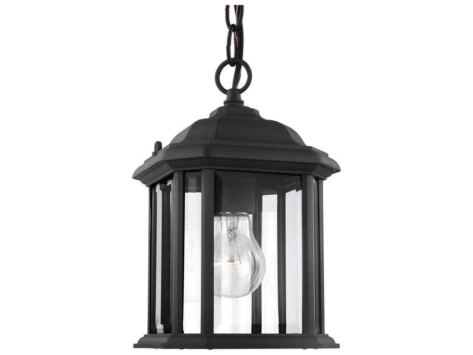 Kent 1-Light Outdoor Semi-Flush Convertible Pendant in Black with Clear Beveled Glass