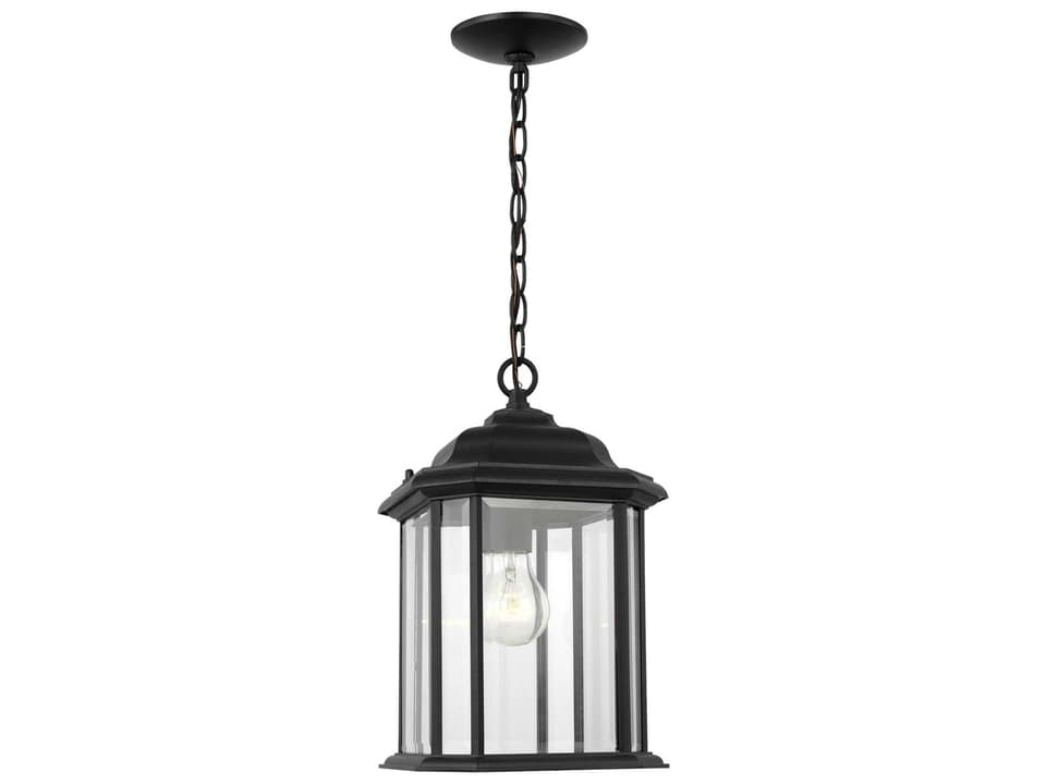 Kent 1-Light Outdoor Traditional Pendant Light in Black with Clear Beveled Glass