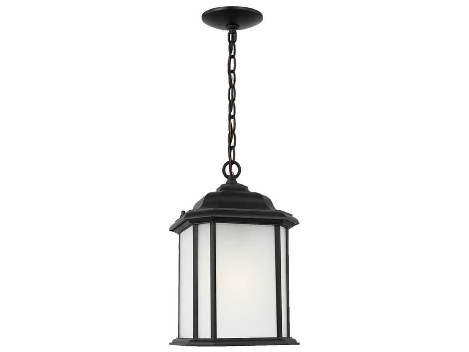 Kent 1-Light Outdoor Hanging Pendant in Black with Satin Etched Glass