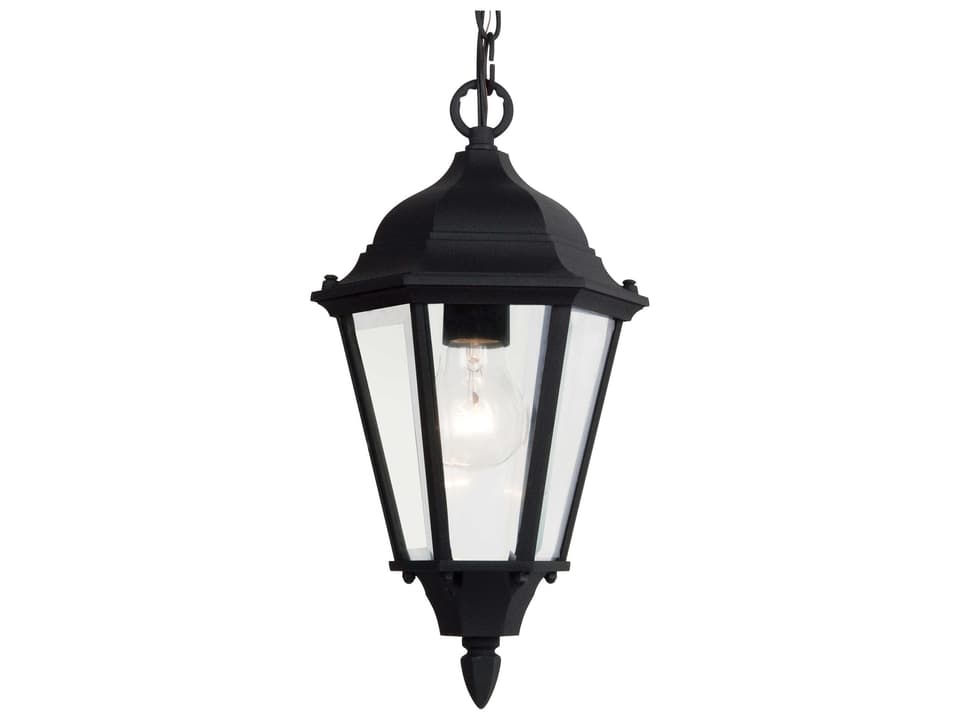 Bakersville 1-Light Outdoor Pendant Light in Black with Clear Beveled Glass