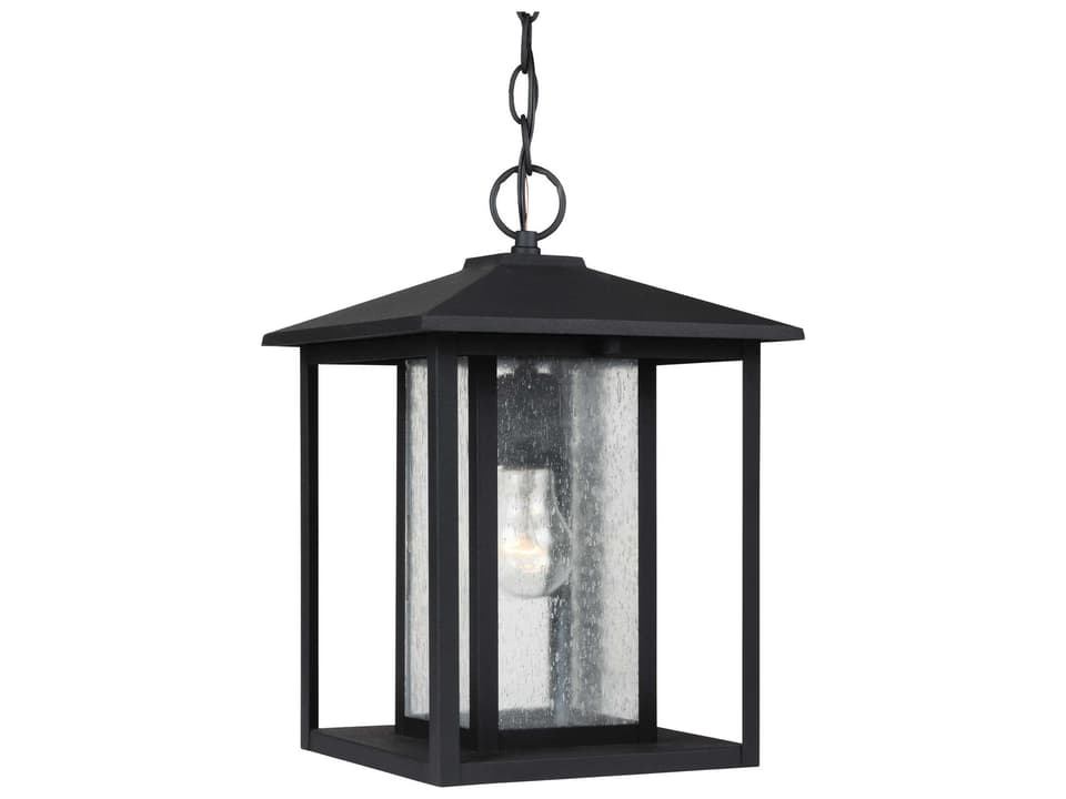 Hunnington One Light Outdoor Pendant in Black with Clear Seeded Glass