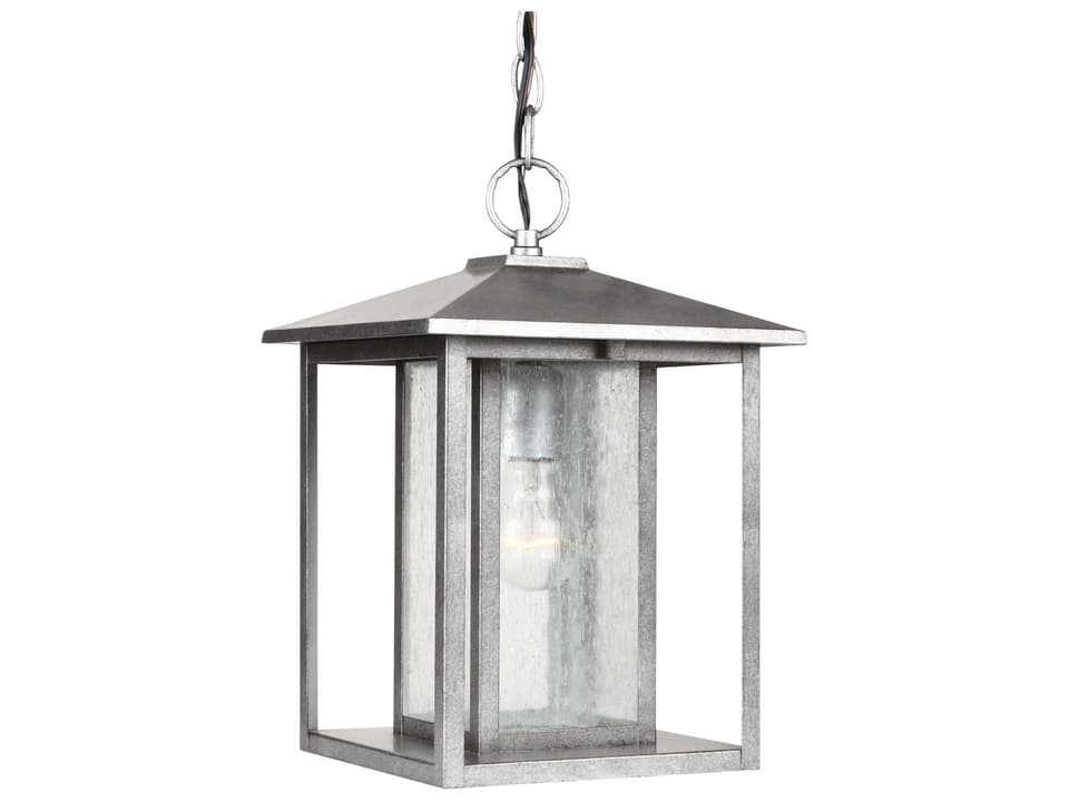 Hunnington One Light Outdoor Pendant Light in Weathered Pewter with Clear Seeded Glass
