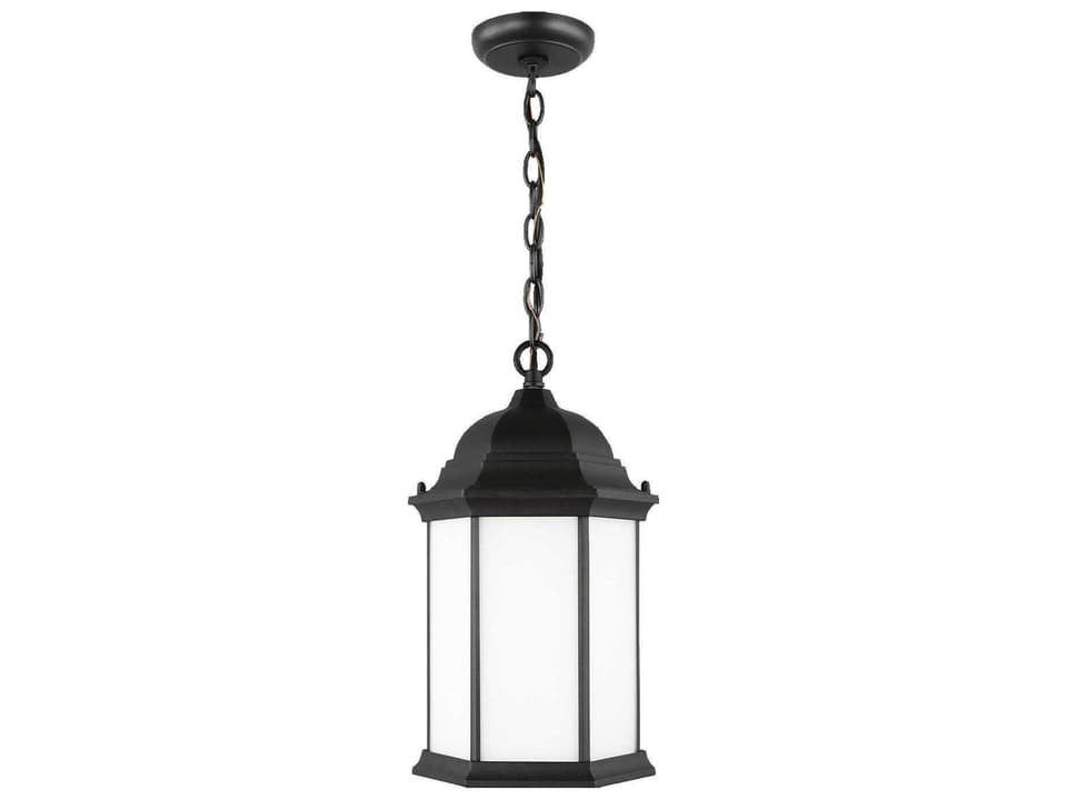 Sevier 1-Light Outdoor Pendant in Black with Satin Etched Glass