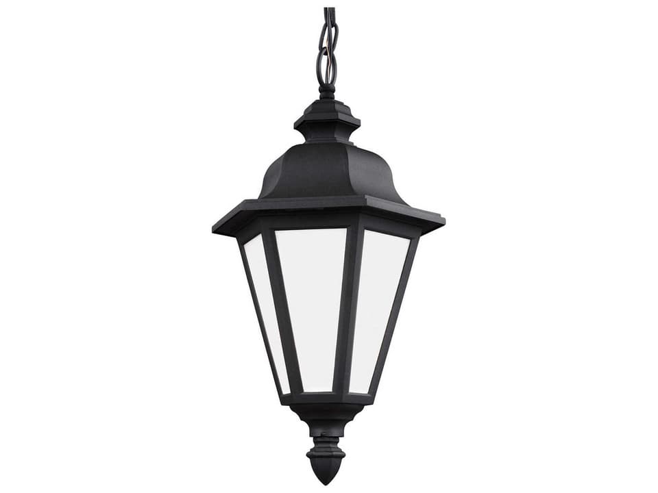 Brentwood 1-Light Outdoor Pendant in Black with Smooth White Glass