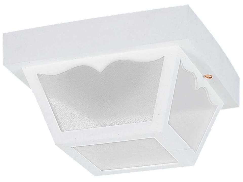 Outdoor Ceiling 1-Light Flush Mount in White with Clear Textured Glass