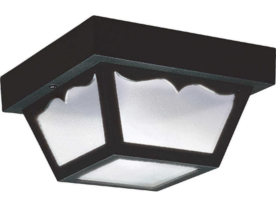 1-Light Outdoor Flush Mount in Black with Clear Textured Glass